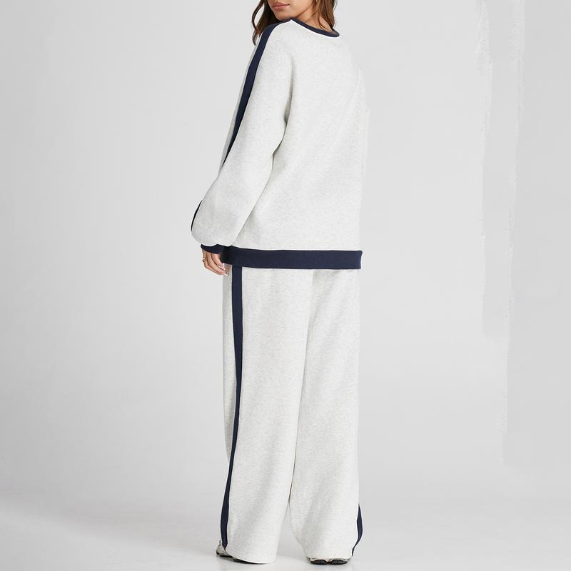 Aleumdr Women's 2 Piece Outfit Fleece Sweatsuit Casual Lounge Matching Sets Crewneck Loose Fit Cozy Sweatshirt & Straight Leg Sweatpants Womenswear Clothes Chic