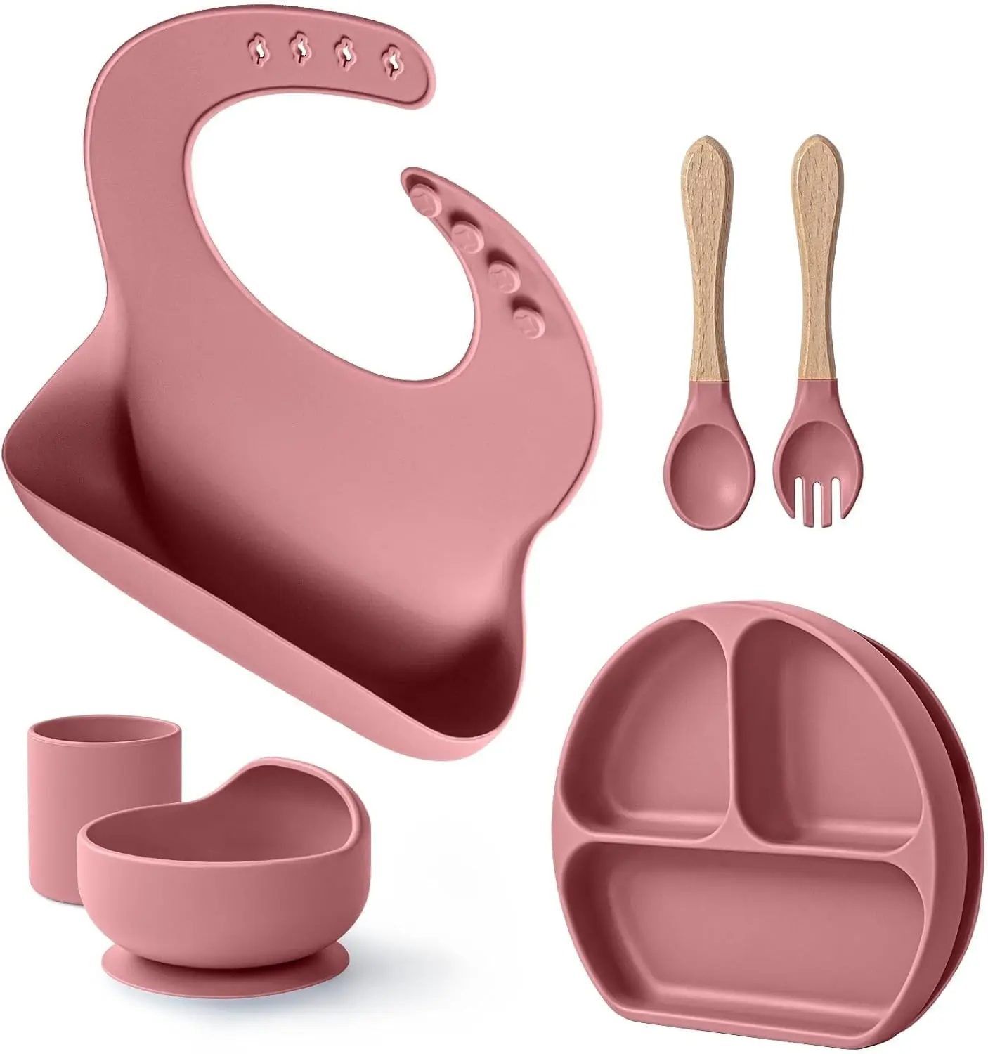 Baby Suction Plates and Bowls Set - 100% Food Grade Silicone Toddler Feeding Supplies | Stay-Put Divided Dish | Includes Bonus Bib, Cup & Soft Spoon/Fork
