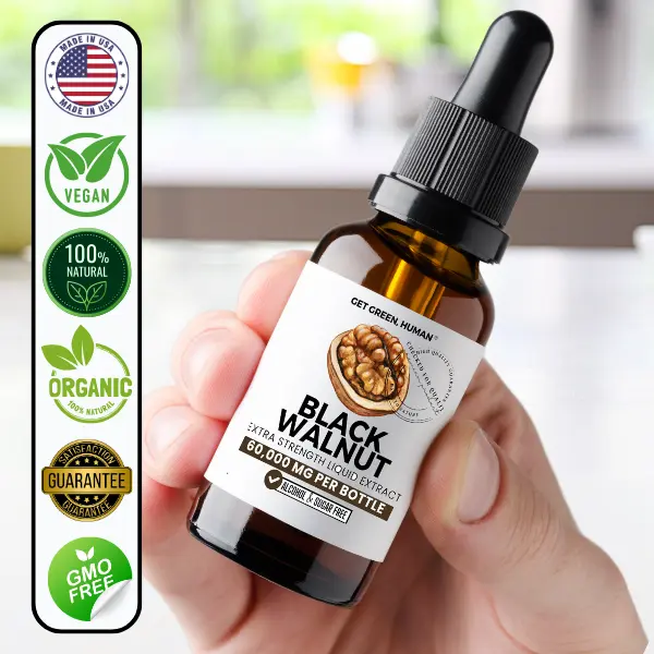 Organic Black Walnut Tincture Get Green Human Herbal Liquid Supplement 60000mg for Natural Wellness and Gut Support with Black Walnut Extract