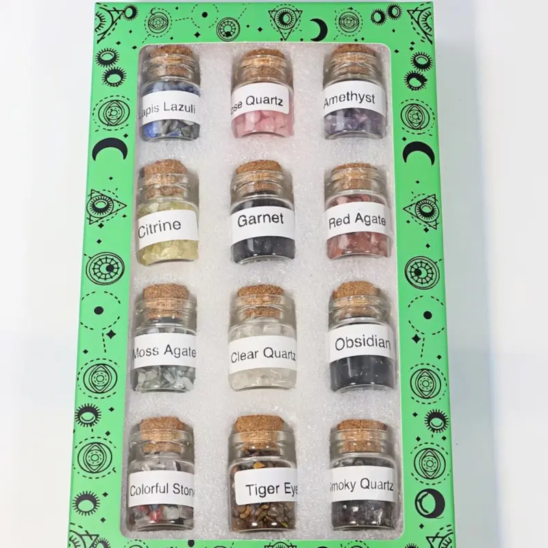 12pcs Crystal Therapy gemstone Chip Bottle,Mini Crystals, Various Crystals, Gemstones And Crystals,Spell Jars,Real Crystals For Witchcraft Supplies,Witchcraft Healing Crystals,Chakra Healing Crystals,Crystal Energy,Rituals
