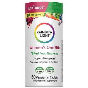HOT! Rainbow Light Womens One + Multivitamin 50 Plus | 60 Caplets | Supports Menopause | Real Food Nutrients, Digestive Enzymes & Probiotics