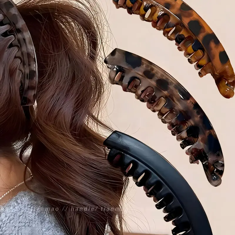 Fashion Leopard Print Banana Hair Clips for Women, Leopard Pattern Stylish Hair Accessories for Daily Wear, Trendy Super Cute Fun Hair Clips for Indoor and Outdoor Use, Hair Style Accessory