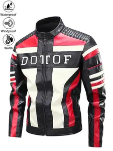 New Men's Casual Windproof, Warm, Waterproof, Abrasion-Resistant and Crease-Resistant Motorcycle Leather Jacket Versatile Letter-Patch Racing Top Outerwear Suitable for Daily Commuting, Wilderness Exploration, Hiking and Fishing Outfits christmas gift ide