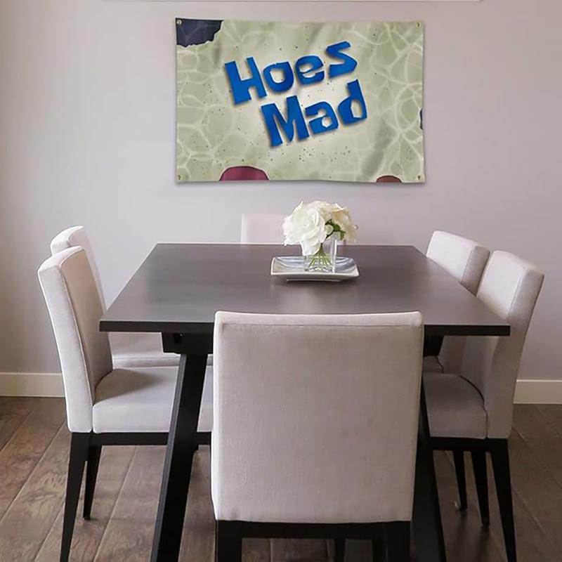 Hoes Mad 3x5Ft Flag Funny Poster Taperstry for College Dorm Room Guys Man Cave Room Decoration Banner with 4 Brass Grommets