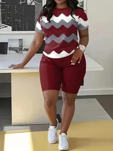 Women's Plaid Print Casual Summer Short Sleeve Round Neck Two-Piece Set, Fitted Regular Length Top & Pants, Comfortable Fashion Tops Shorts Set