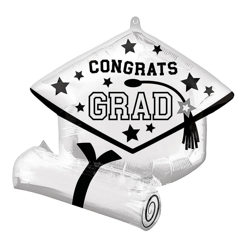 White Congrats Grad Diploma & Cap 25" Mylar Balloon
