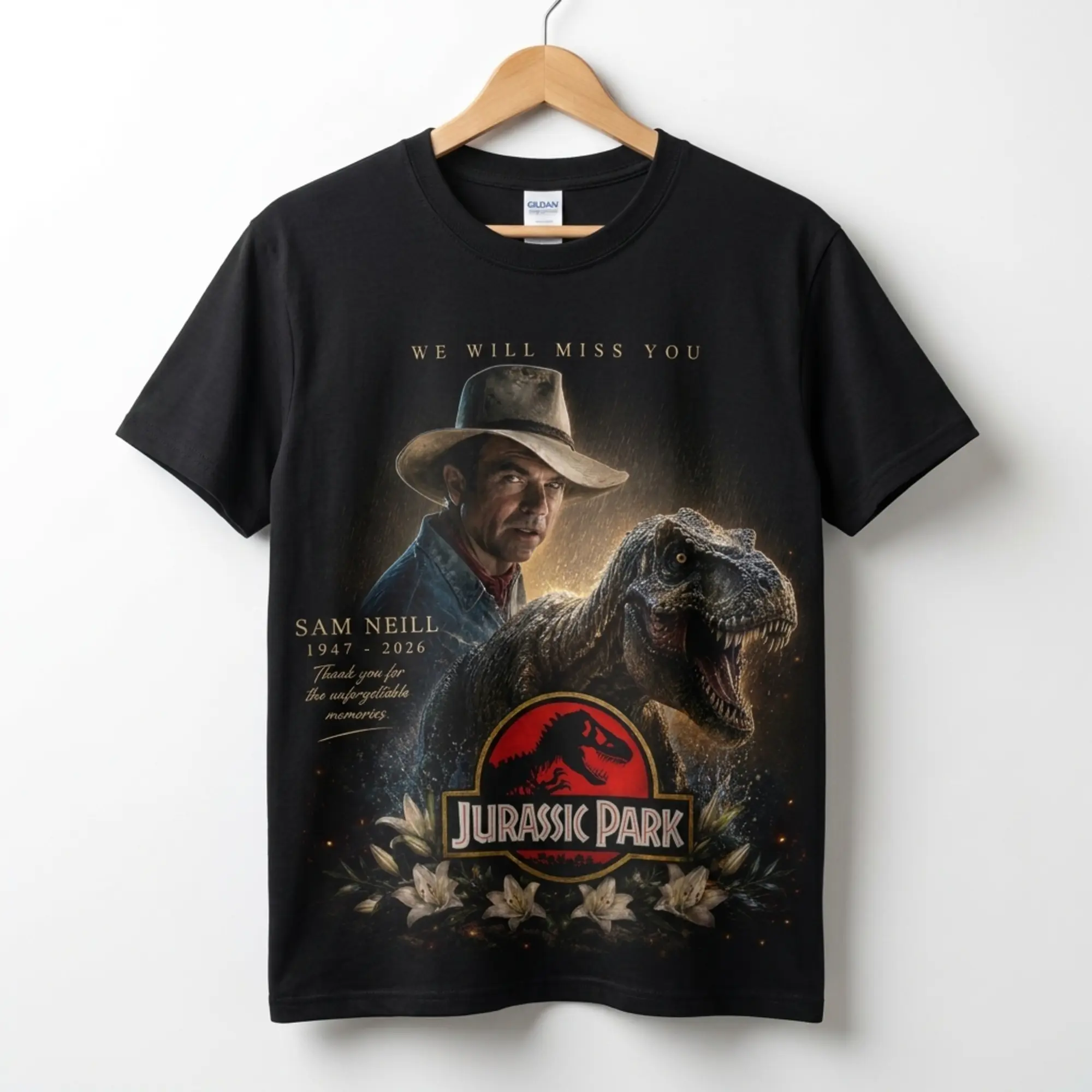 Sam Neill Memorial Tribute Tee, Legends Never Die Vintage Shirt, RIP Legend Cinema Top, Legendary Actor T-Shirt, RIP Sam Neil Shirt, Tribute Apparel