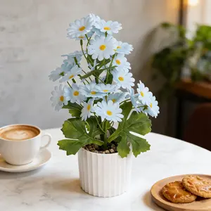 Blue Daisy Artificial Plant with Pot, Low Maintenance Fake Flower, No Watering Needed, Ideal for Home and Office Decor