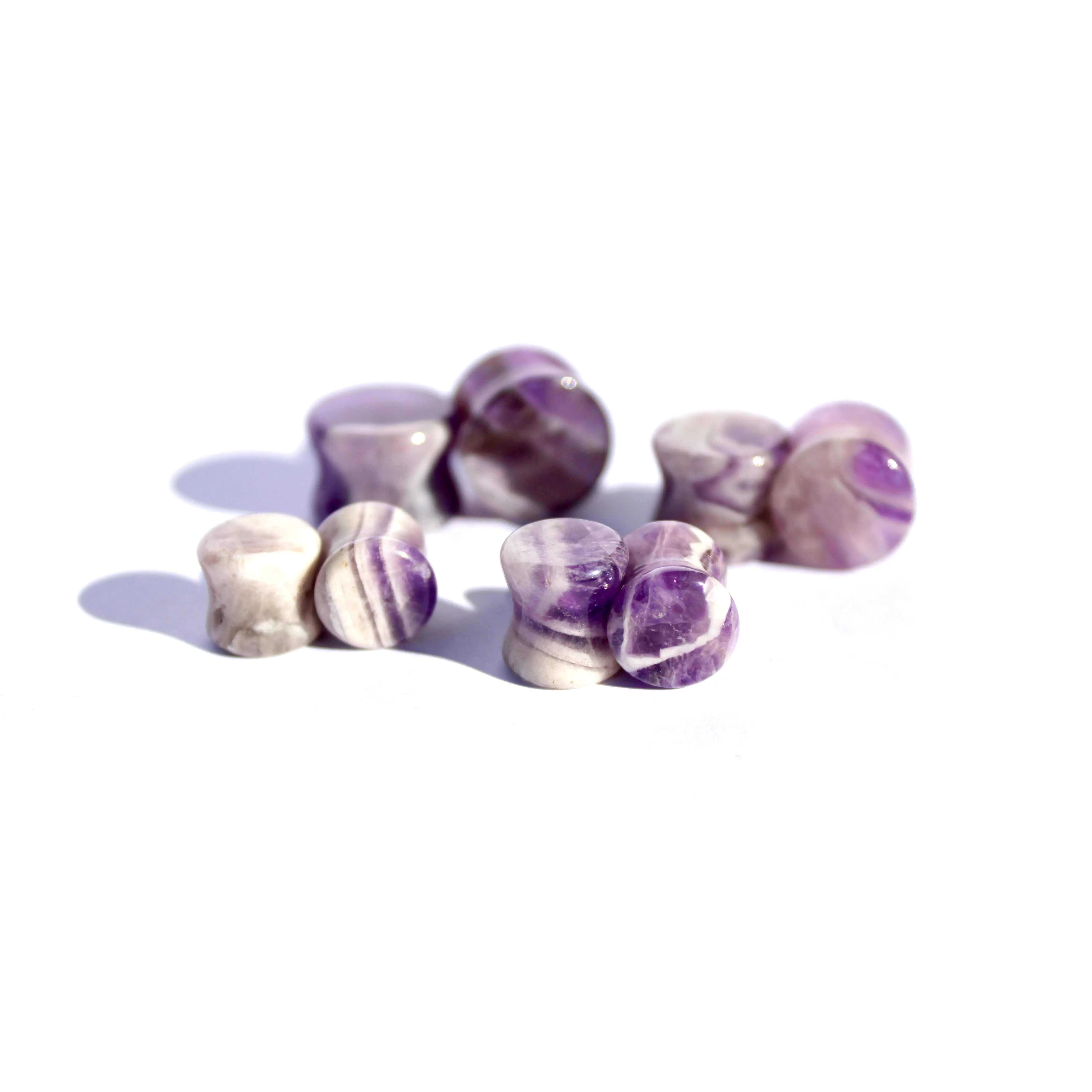 Dream Amethyst Double Flare- Pair of Chevron Amethyst White and Purple Striped Gauges
