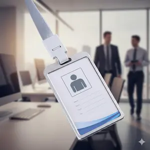 Vertical Alloy ID Card Holder Set: Sweatproof Business Badge Necklace for Conferences, School, Work ID, and Clubs. Portable Metal Card Clip with Lanyard, Stain-Resistant for Office and Event Use.