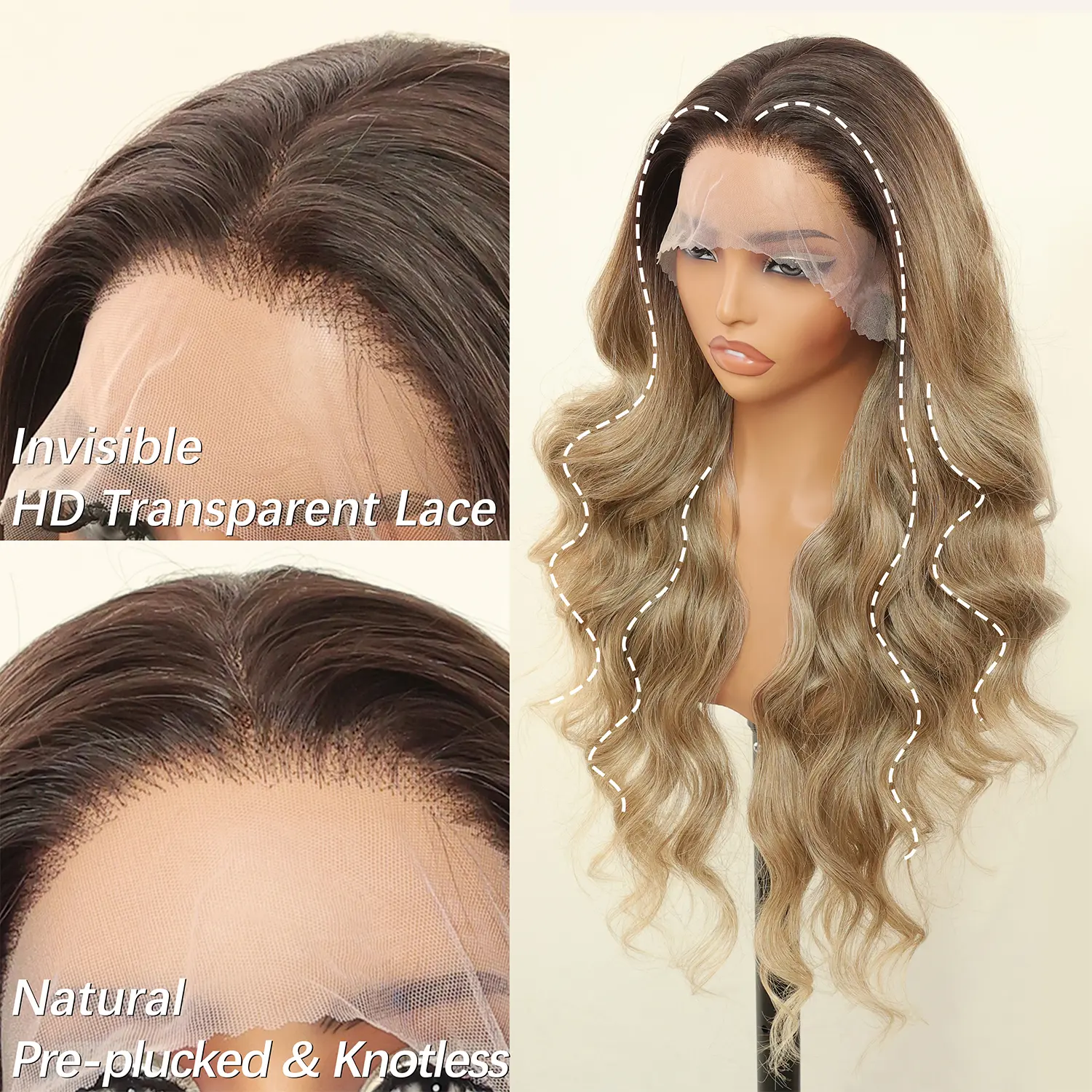 13x6 HD Lace Front Wig Glueless Synthetic Body Wave Pre Plucked LOVSOUL 13x6 HD Glueless Lace Frontal Wigs Pre-Plucked, Wear  main image 4