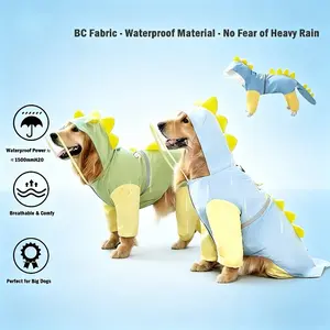 Playful Dinosaur Dog Raincoat, Waterproof Puppy Poncho with Detachable Tail, Cute Functional Rain Coat for Small & Medium Dogs