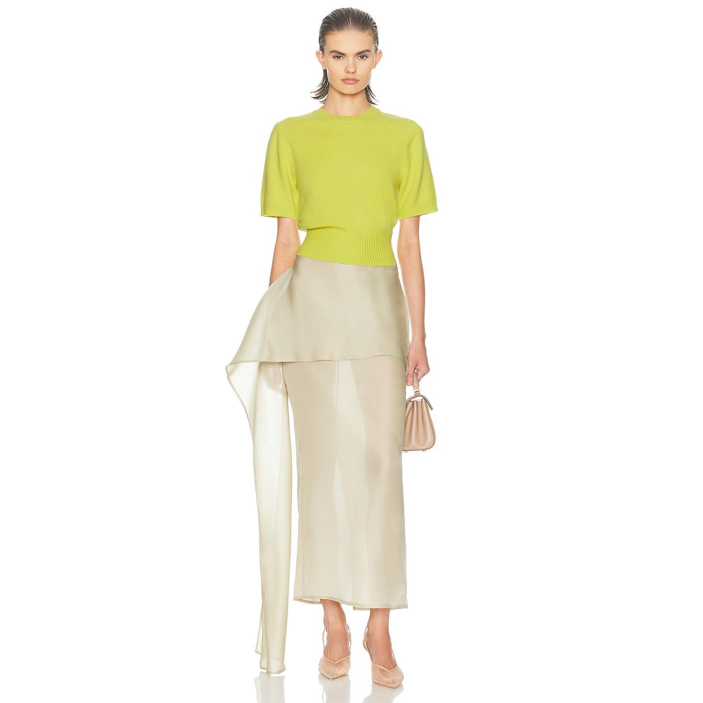 Helsa The Silk Gazar Skirt With Drape in Stone