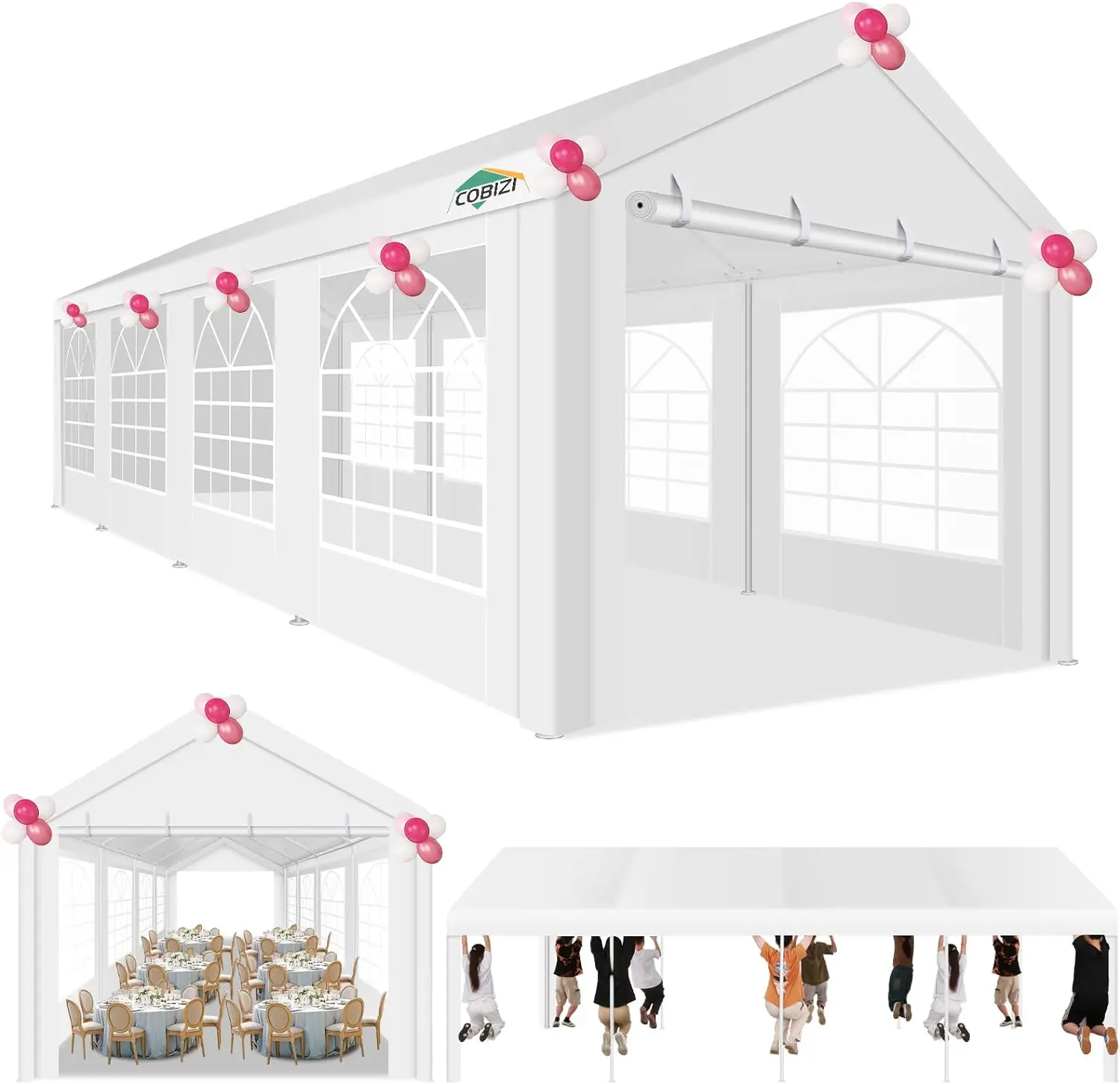 COBIZI 10x30ft Party Tent Heavy Duty, Wedding Tent, Event Tent for Parties, Carpas para Fiestas with 6 Removable Sidewalls