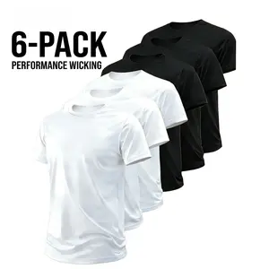 6-pack men's T-shirts, multiple combinations available, quick-drying, moisture-wicking, breathable and cool, high-performance mesh short-sleeved crew neck T-shirts, four-way stretch sports tops, suitable for gym workouts, running and everyday casual white