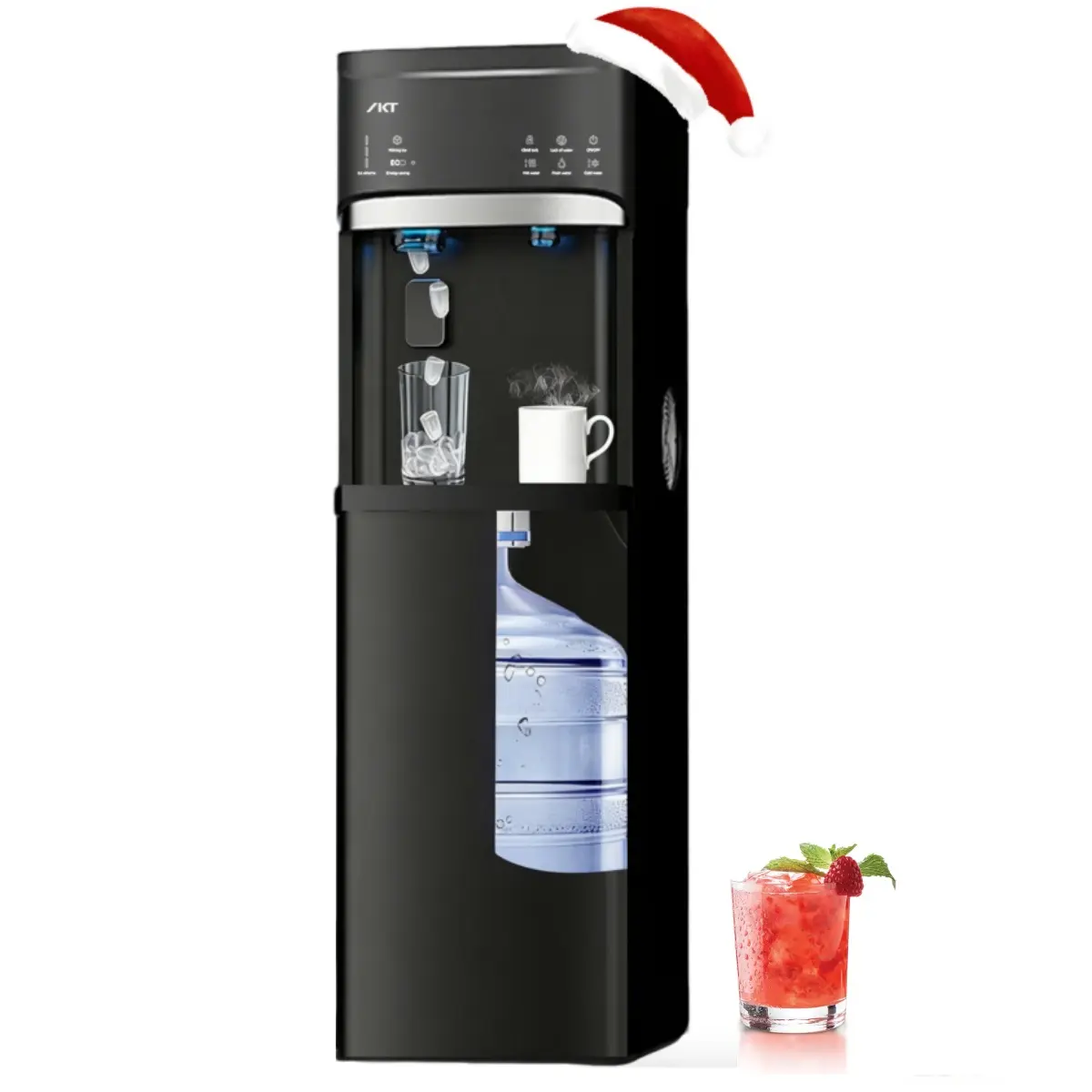 IKT 4 in 1 Self Cleaning Water Dispenser  with Ice Maker for 5 Gal Bottom Load, 22lbs Ice/24H,Child Safety Lock,Black
