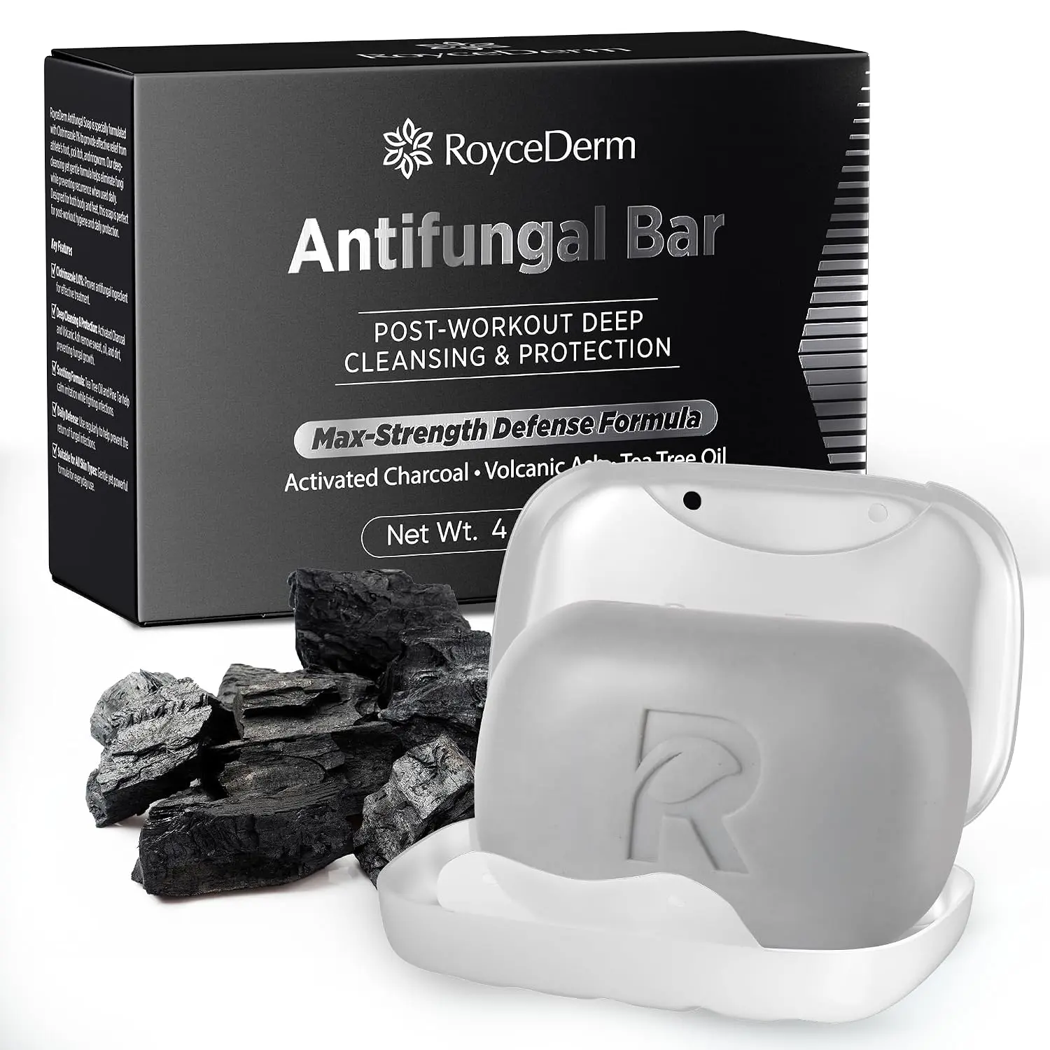 Roycederm Antifungal Soap Bar - Helps with Athlete’s Foot, Jock Itch, Ringworm for Active Skin - Relieves Itching Burning Scaling and Discomfort with Tea Tree Oil, Charcoal & Volcanic Ash
