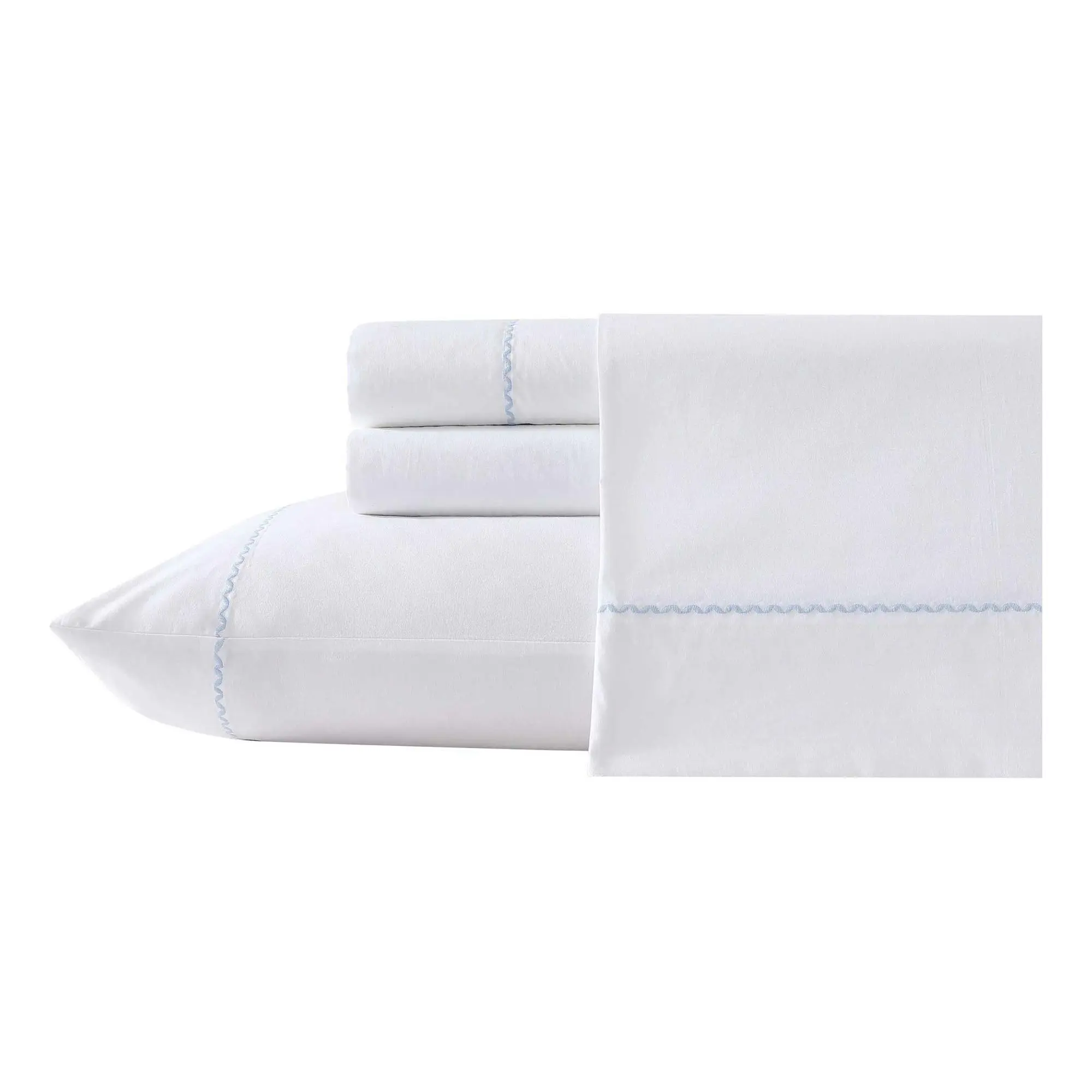 Laura Ashley Scallop Embroidered Blue King Sheet Set