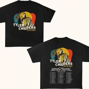 Women's Cotton Spandex Round Neck Shortsleeve Tshirt - Casual Printed Clothes with Childers Tyler On The Road Tracklist Country Music Tour Graphic Design