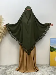 Women's Patchwork Contrast Lace Trim Instant Hijab, Casual Soft Comfortable Breathable Hijab for Daily Wear, Women's Islamic Clothing for Keffiyeh