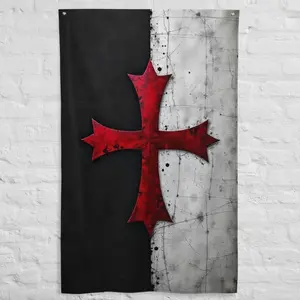 1pc Multi Size Templar Flag - Crusader Flag Wall Art - Battle Damage Medieval Decoration - LARP & History Lovers Gift