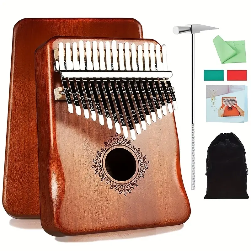 17-key perfect glove piano mahogany kalimba portable instrument beginner thumb piano, equipped with tuning hammer accessories, wooden acoustic music gifts, I wish you a happy Eid al-Fitr.