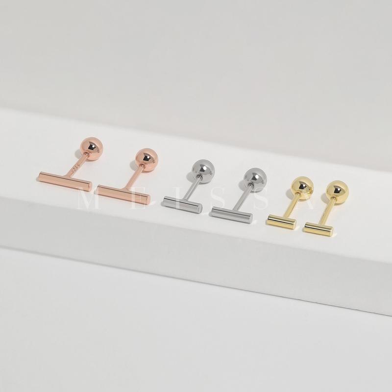 Tube Bar Screw Back Earrings, S925 Sterling Silver & Gold & Rose Gold Minimalist Tiny 20g Unisex Studs Bar Cartilage 20 Gauge Earrings Multi Piercings 4mm 6mm 8mm Sizes Stackable Hypoallergenic Comfort Sleep On Jewelry Gift for Her Him Christmas Birthday