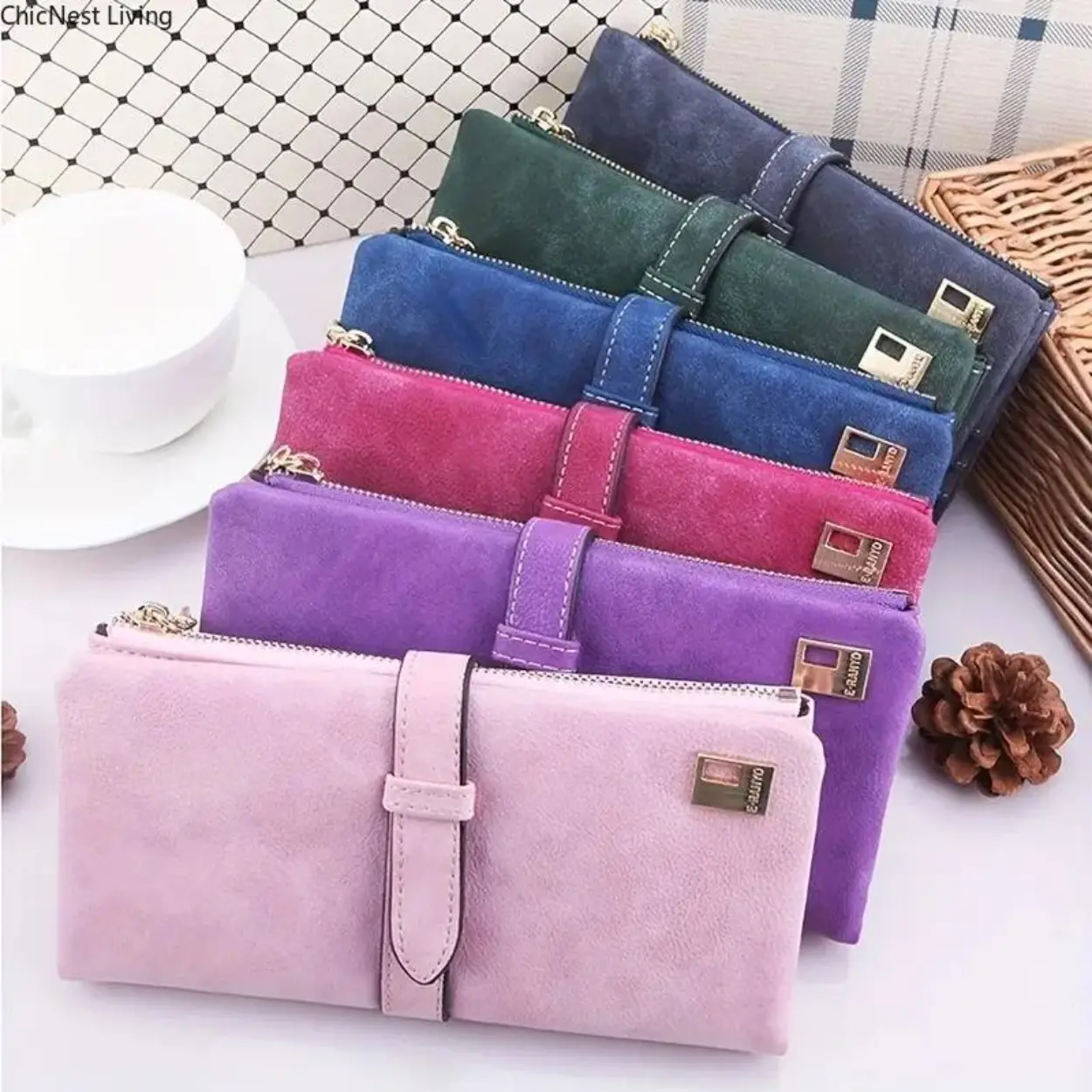 Women's Long PU Leather Wallet, Durable Solid Color Bifold Clutch with Multiple Card Slots, Photo Window, and Zipper Pocket, Durable Bifold Wallet, Zipper Purse, Leather Zipper Wallet
