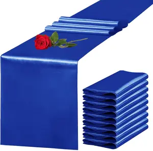 10 Pack Satin Table Runner 12 x 108 Inch Long Royal Blue Silk Table Runner for Wedding Party Banquet Birthday Decoration