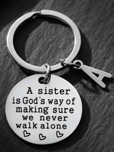 Sister Keychain with Initial A, Engraved Inspirational Quote, Durable Stainless Steel Design, Perfect Gift for Sisters & Brothers