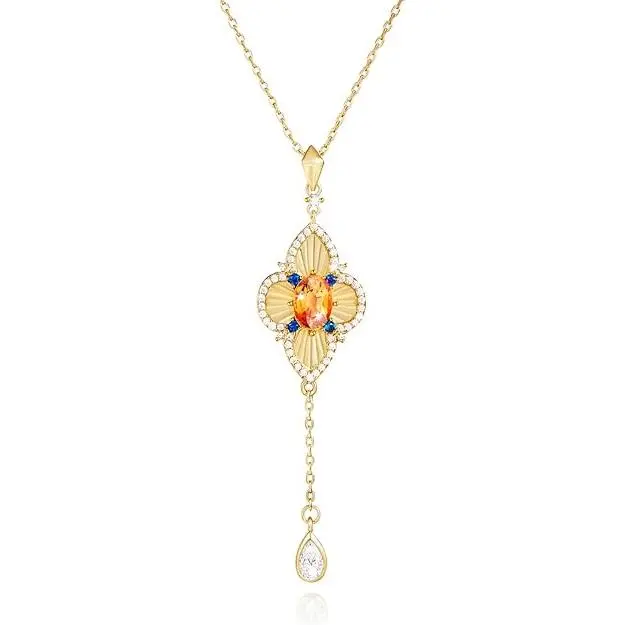 Cicy Bell Four Leaf Clover Pendant Necklace for Women 18k Gold Plated with Cubic Zirconia Trendy Dainty Long Y Necklace Jewelry Gifts Adjustable 20 inch Chain