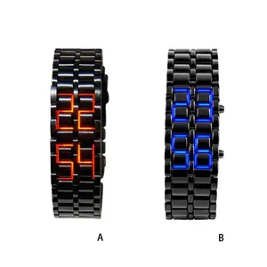 LED Digital Lava Style Watch Stainless Steel Samurai Bracelet Unisex Gift