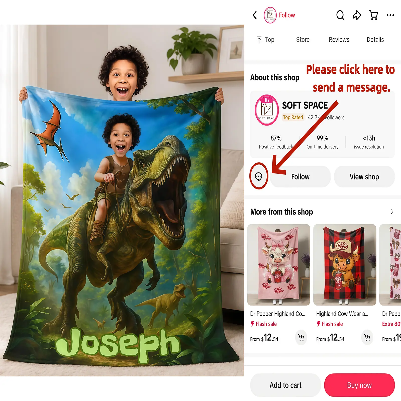 Personalized Dinosaur Blanket - 100% Polyester Soft Fabric, Child-Friendly, Custom Child’s Photo & Name, Dino Riding Design, Home Bedding Throw