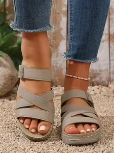 Women's Cross Strap Adjustable Strappy Crisscross Thick Sole Sandals, Slip-On Soft Bottom Anti-Slip Shoes, Casual Breathable Comfortable Outdoor Footwear