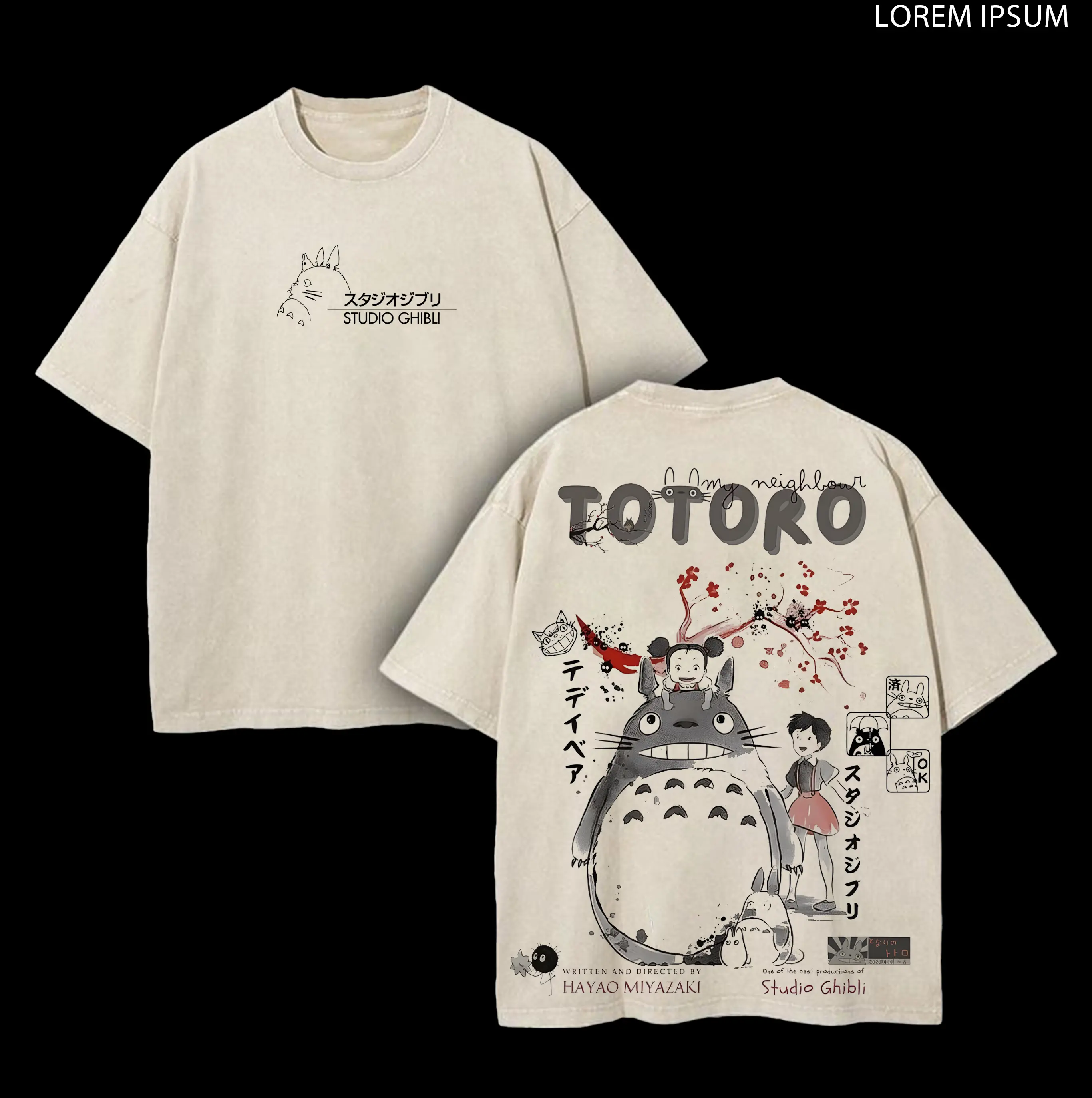 My Neighbor Totoro  - Studio Ghibli Anime Double Printed Vintage Washed Tee Unisex Oversize Anime Manga Washed Heavyweight Cotton T-shirt, Gift For Anime Fan, Anime Lover