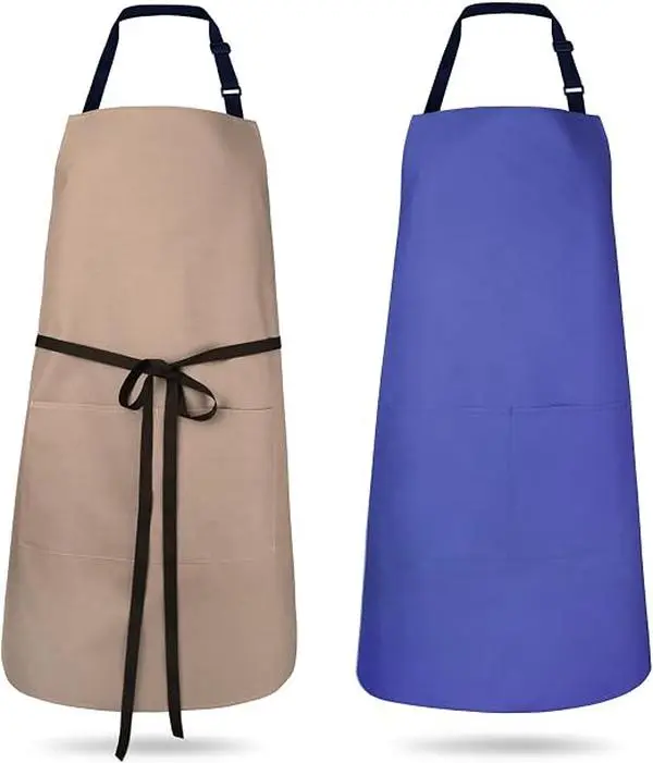 2 Pack Kitchen Aprons, Waterproof and Oil Resistant with 2 Pockets, Adjustable Neck Strap for Chef Apron