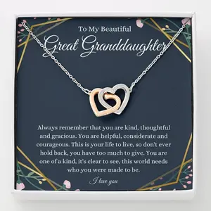 Interlocking Hearts, Great Granddaughter Gift From Great Grandma/Great Grandpa, Great Granddaughter Birthday, Great Granddaughter, Anniversary Gift, Necklace With Message Card & Box, Jewelry. Necklace Jewelry With Meaningful Messages Card & Box