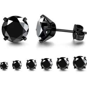 YADOCA 6 Pairs Black Stud Earrings for Men Women Hypoallergenic 316L Surgical Stainless Steel Round Dot CZ Ball Black Earrings Studs Set 3-12 MM