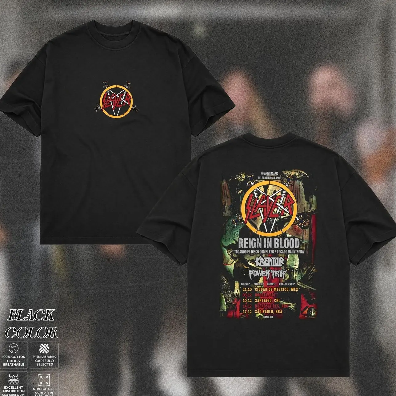 Slayer Band Tour T-Shirt, Old School Thrash Metal Graphic Tee, Heavy Metal Shirt, Rock Aesthetic Music Tee, Distressed 80s Speed Metal Graphic T-Shirt, Gift for Metalheads, Unisex Rock Shirt for Men & Women NTT
