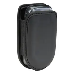 Universal Flip Phone Pouch with Belt Clip – Black Leather Case