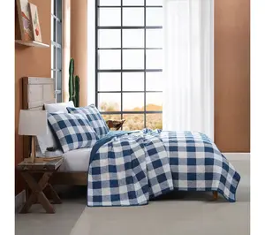 Wrangler Flagstaff Check Blue Cotton Queen Quilt Set