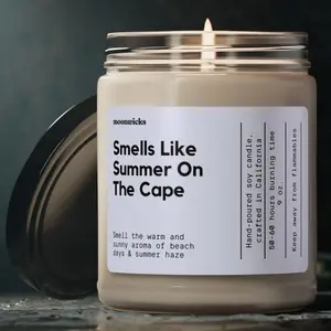 Smells Like Summer On The Cape Soy Wax Candle - 50-60 Hours Burn Time, 100% Cotton Wick, Reusable Glass Jar, Eco-Friendly Vegan Formula, 9 Scent Options