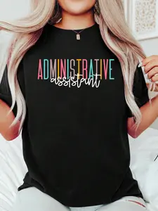 Administrative Assistant Squad Admin Assistant Appreciation T-S Print T-Shirt Casual Crew Neck Short Sleeve Comfort Tee Top For Spring & Summer Women's Clothing