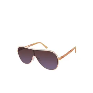 Metal Shield Aviator Pilot Sunglasses in Rose Gold & Nude