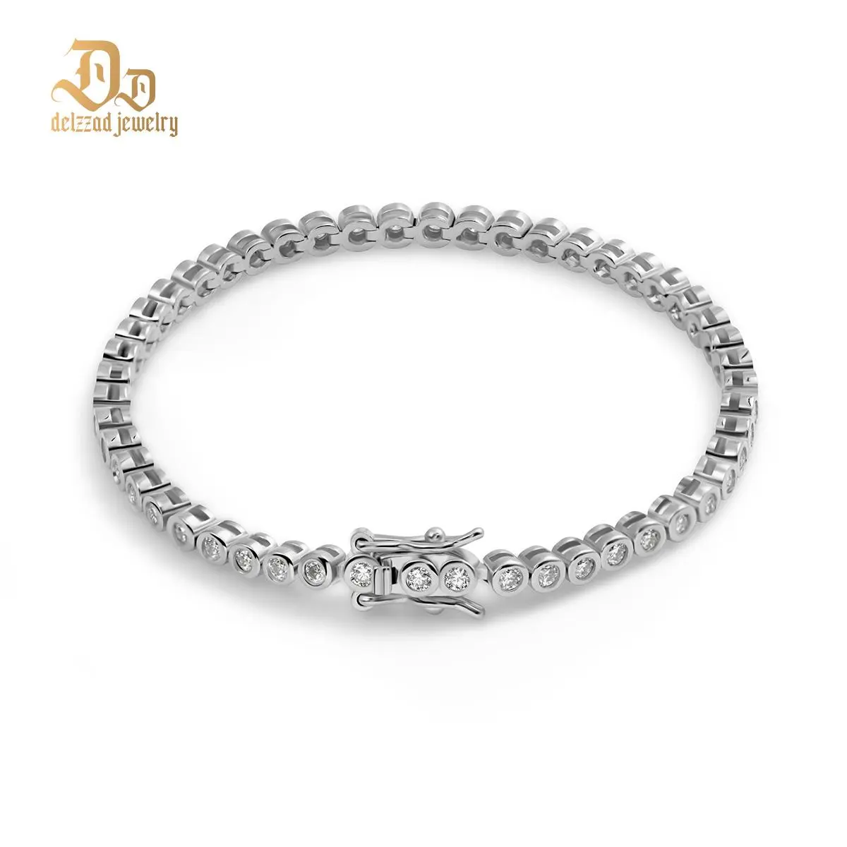 Delzzad 2mm Bubble Tennis Bracelet VVS D Color Synthetic Moissanite Tennis Bracelet Chain S925 Sterling Silver for Women Men With Giftbox Christmas Gift