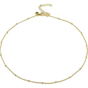 MILACOLATO 925 Sterling Silver Beaded Choker Necklace Satellite Chain Chokers Layered Necklace for Women