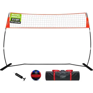 12FT/18FT Portable Volleyball Training Net for Hitting or Serving Drills, Outdoor & Indoor Freestanding Practice Net With Height Adjustable, Carry Bag