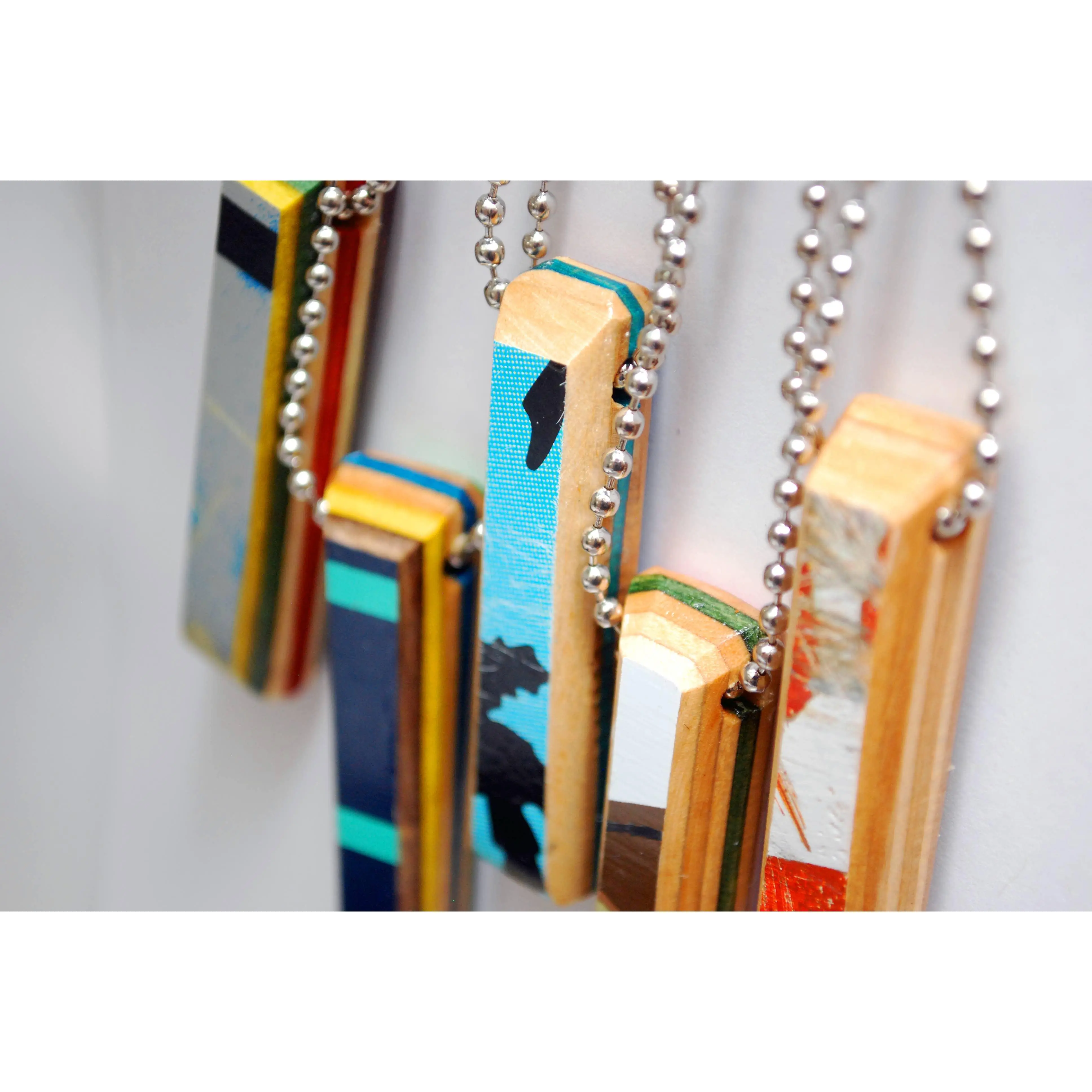 Upcycled Skateboard Bar Necklace - Wood Upcycled Jewelry: 19 Inches