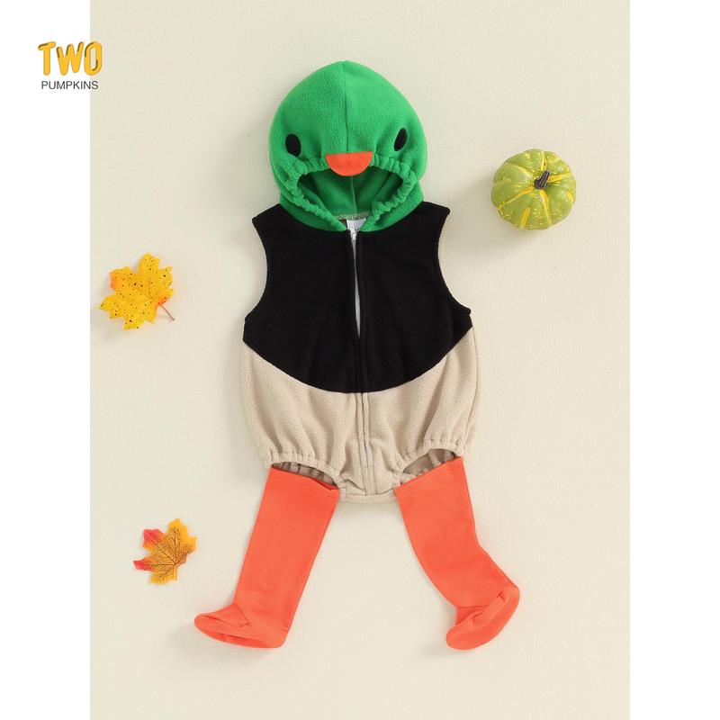 Baby Duck Costume, Sleeveless Hooded Zipper Closure Romper with Leg Warmers Halloween Cosplay Costume Baby Duck Costume, Sleeveless Hooded Zipper Closure Romper with Leg Warmers Halloween Cosplay Costume