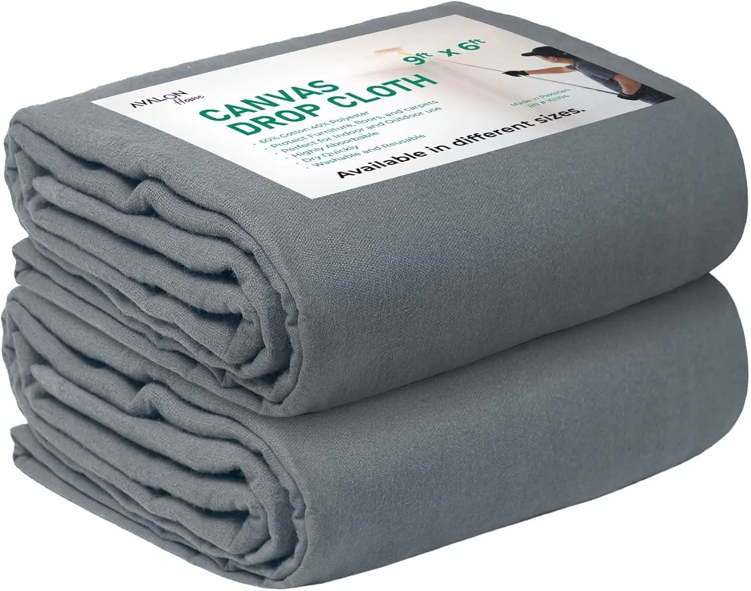 Canvas Drop Cloth for Painting 9x6 feet Pack of 2, 8oz All Purpose Canvas Tarps for Floor & Furniture Protection, Recycled Cotton Fabric